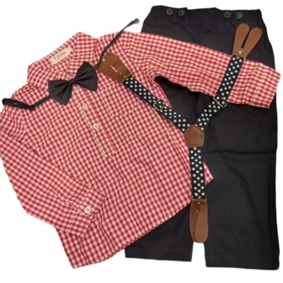None Other - NWT Plaid Outfit with Tie and Suspenders